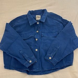 Zara women’s bright blue denim blend shacket